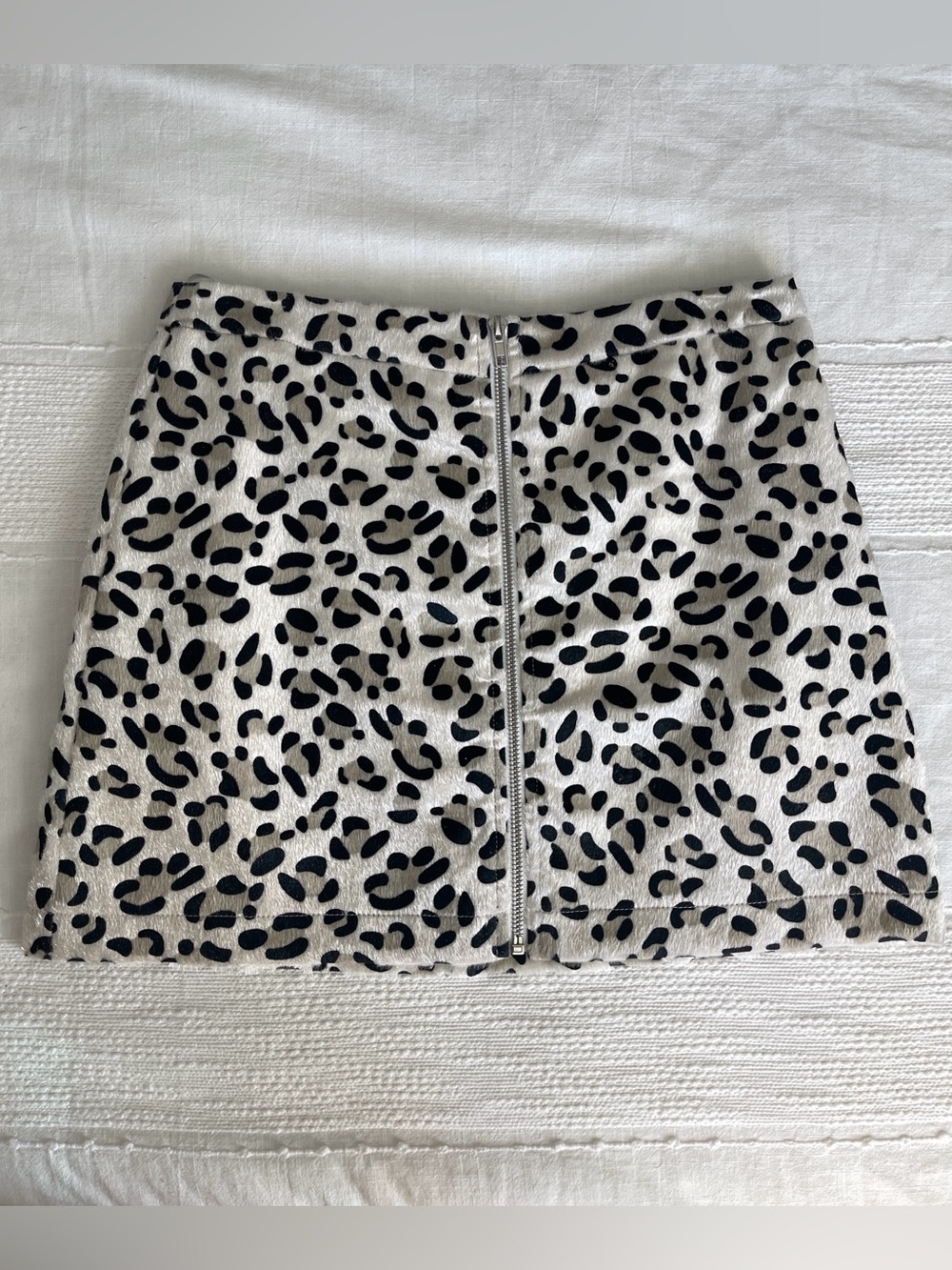 Leopard Print Fuzzy Mini Skirt - Front Zip